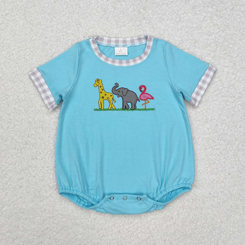 SR2123 Embroidery Animal Blue Baby Boy Romper