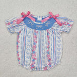 SR2131 Embroidery Flower Bows Cute Baby Girl Romper