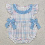 SR2139 Pink Blue Plaid Baby Girl Romper