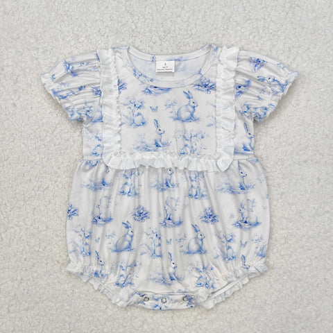 SR2143 Easter Rabbit Blue Baby Girl Romper