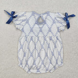 SR2146 Embroidery Bows Blue Baby Girl Bubble Romper