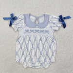 SR2146 Embroidery Bows Blue Baby Girl Bubble Romper