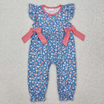 SR2166 Flower Floral Pink Blue Baby Girl Romper