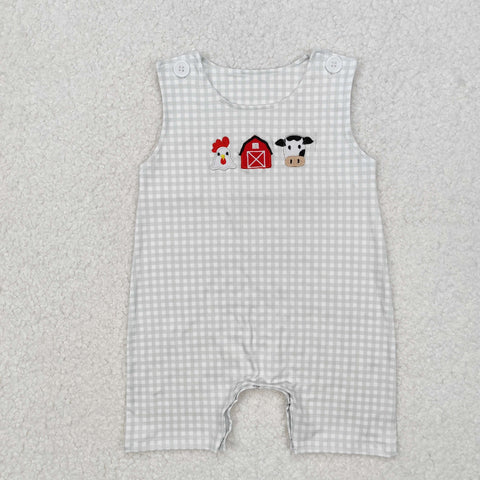 SR2183 Embroidery Farm Animal Barn Baby Boy Romper