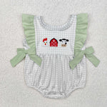 SR2184 Embroidery Farm Animal Barn Baby Girl Romper