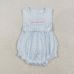 SR2203 Embroidery Bows Blue Plaid Pink Baby Girls Romper