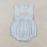 SR2203 Embroidery Bows Blue Plaid Pink Baby Girls Romper