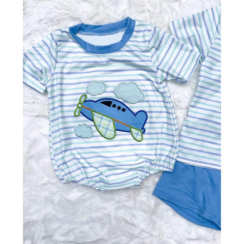 Preorder 12.01 SR2244 Airplane Blue Baby Boys Romper