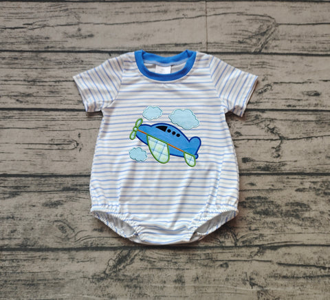 Preorder SR2244 Embroidery Airplane Blue Baby Boys Romper