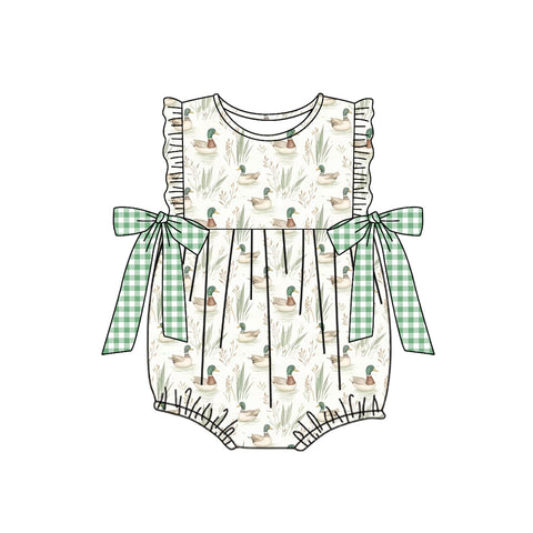 Preorder 12.05 SR2257 Mallard Ducks Green Baby Girls Romper