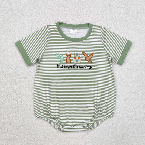 SR2263 Embroidery This is god's country Green Baby Boys Romper