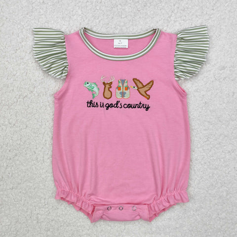 SR2264 Embroidery This is god's country Pink Baby Girls Romper