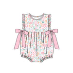 Preorder 12.06 SR2268 Flower Floral Pink Baby Girls Romper