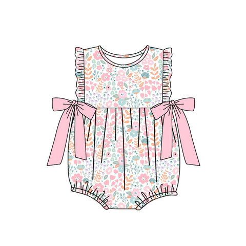 Preorder 12.06 SR2268 Flower Floral Pink Baby Girls Romper