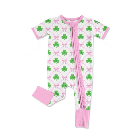 Preorder 12.06 SR2273 St. Patrick Leaf Shamrock Baby Zipper Romper Sleepers