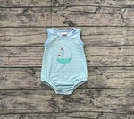 Preorder SR2276 Embroidery Sailboat Blue Baby Boys Romper