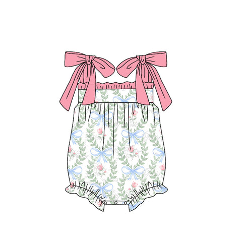 Preorder 12.08 SR2278 Bows Flower Pink Baby Girls Romper