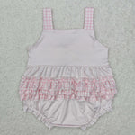 SR2280 Pink Plaid Bow Baby Girls Romper