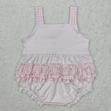 SR2280 Pink Plaid Bow Baby Girls Romper