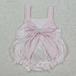 SR2280 Pink Plaid Bow Baby Girls Romper