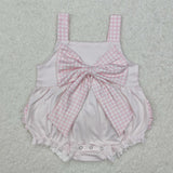 SR2280 Pink Plaid Bow Baby Girls Romper