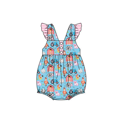 Preorder 12.09 SR2283 Farm Animal Pink Baby Girls Romper