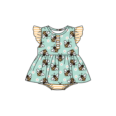 Preorder 12.09 SR2284 Bee Flower Skirt Baby Girls Romper