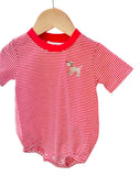 Preorder Samples SR2286 Embroidery Dog Red Stripe Baby Boys Romper