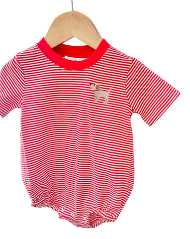 Preorder 12.09 SR2286 Dog Red Stripe Baby Boys Romper