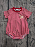 Preorder Samples SR2286 Embroidery Dog Red Stripe Baby Boys Romper