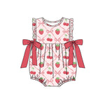 Preorder SR2295 Strawberry Cherry Bows Baby Girls Romper