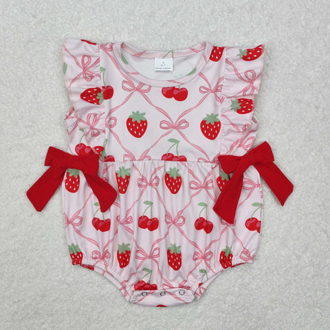 SR2295 Strawberry Cherry Bows Baby Girls Romper