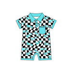 Preorder 12.13 SR2315 Bro. Plaid Blue Baby Boys Romper