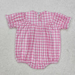 SR2325 Bows Pink Plaid Baby Girls Romper