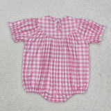 SR2325 Bows Pink Plaid Baby Girls Romper