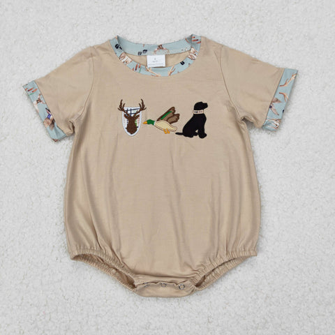 SR2338 Embroidery Hunting Mallard Ducks Dog Baby Boys Romper