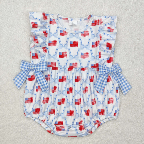 SR2353 July 4th Flag Red Blue Baby Girls Romper