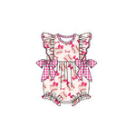 Preorder 12.20 SR2355 Baseball Bows Pink Baby Girls Romper