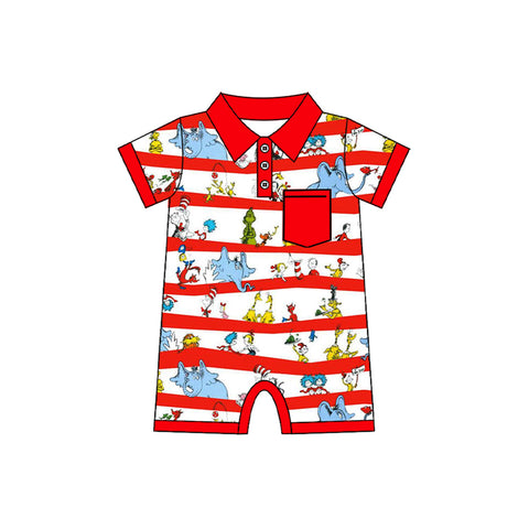 Preorder 12.20 SR2364 Cat in the hat Reading Red Baby Boys Romper