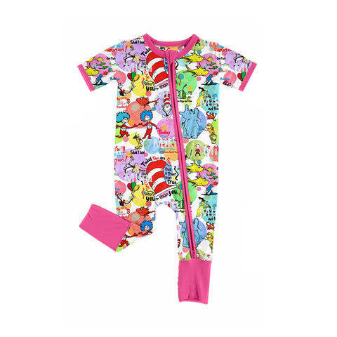 Preorder 12.20 SR2366 Friends Reading Pink Baby Zipper Romper Sleepers