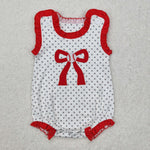 SR2376 Embroidery Bows Red Baby Girls Bubble Romper