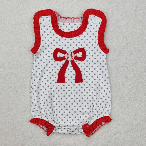 SR2376 Embroidery Bows Red Baby Girls Bubble Romper