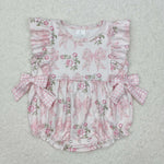 SR2379 Bows Flower Pink Baby Girls Bubble Romper