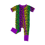 Preorder 12.24 SR2384 Mardi Gras Leopard Purple Baby Zipper Romper Sleepers