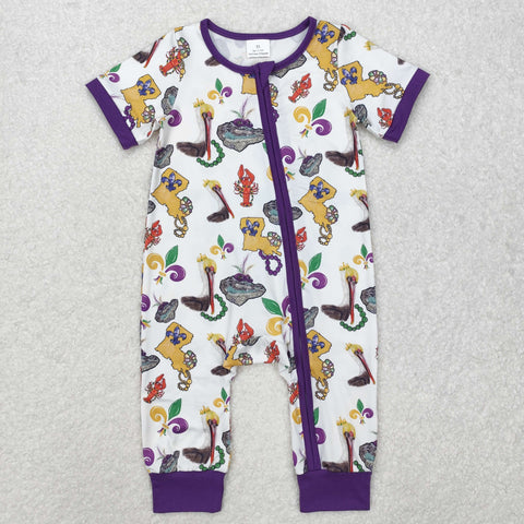 SR2394 Mardi Gras Crocodile Purple Baby Zipper Romper Sleepers