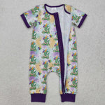 SR2398 Mardi Gras Crocodile Purple Baby Zipper Romper Sleepers