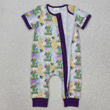 SR2398 Mardi Gras Crocodile Purple Baby Zipper Romper Sleepers
