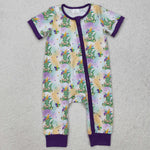 SR2398 Mardi Gras Crocodile Purple Baby Zipper Romper Sleepers