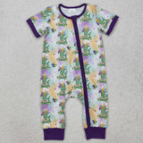 SR2398 Mardi Gras Crocodile Purple Baby Zipper Romper Sleepers