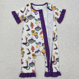 SR2422 Mardi Gras Animals Purple Baby Zipper Romper Sleepers